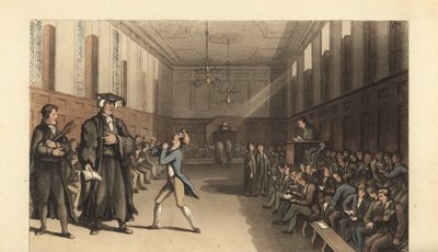 Nuori opiskelija valmistumassa poikien koulusta tekijältä Thomas Rowlandson