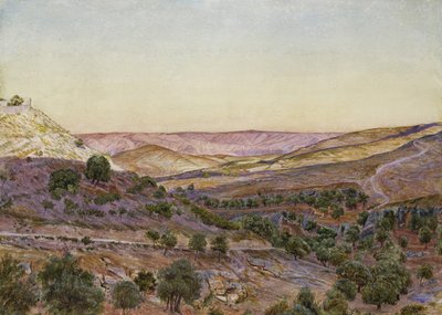 Moabin kukkulat ja Hinnomin laakso, 1854 (vesiväri ja vartaloväri) tekijältä Thomas Seddon