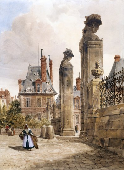 Grille Des Hermès, Porte Dauphine, Fontainebleaun palatsi (akvarelli arabikumia valkoisella paperilla) tekijältä Thomas Shotter Boys