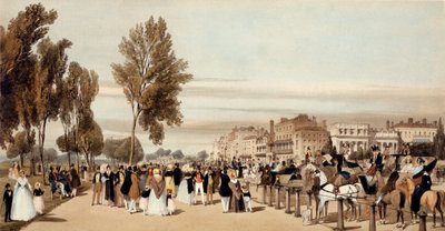 Hyde Park, kohti Grosvenor Gatea "Lontoosta sellaisena kuin se on piirretty luonnosta", 1842 tekijältä Thomas Shotter Boys