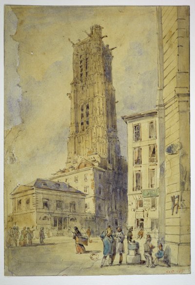 Tour Saint-Jacques ennen ympäristön raivaamista vuonna 1836 tekijältä Thomas Shotter Boys