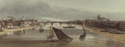 London Bridge Southwark Bridgeltä (monumentti vasemmalla) tekijältä Thomas Shotter Boys