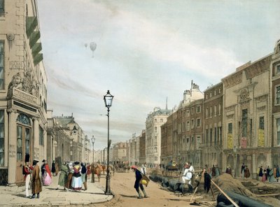 Piccadilly Old Bond Streetin kulmasta, "London As It Is" -teoksesta, kaiverrettu ja julkaissut taiteilija tekijältä Thomas Shotter Boys