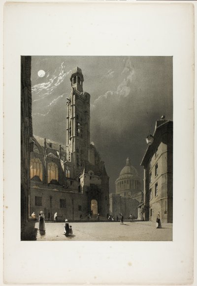 St Etienne du Mont ja Pantheon, Pariisi, levy 20 teoksesta Picturesque Architecture in Paris, Ghent, Antwerp, Rouen, Etc. tekijältä Thomas Shotter Boys