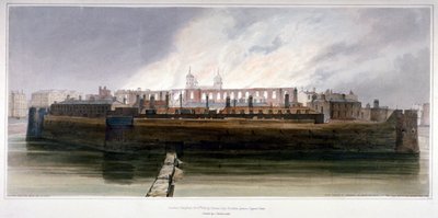 Lontoon Tower asehuoneen tulipalon jälkeisenä aamuna 30. lokakuuta 1841 tekijältä Thomas Shotter Boys