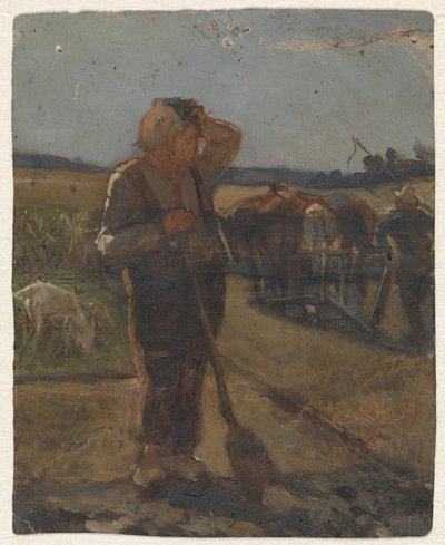 Maanviljelijä seisoo lapion kanssa maassa tekijältä Thomas Simon Cool