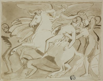 Enkeli asettaa seppeleen kuolevan sotilaan päähän tekijältä Thomas Stothard