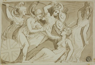 Naispuoliset soturit tulevat avuksi Britannialle tekijältä Thomas Stothard