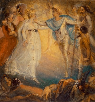 Oberon ja Titania elokuvasta "Kesäyön unelma", näytös IV, kohtaus i tekijältä Thomas Stothard