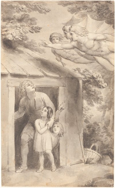 Pietarin ja hänen lastensa luona kolme lentävää hahmoa tekijältä Thomas Stothard