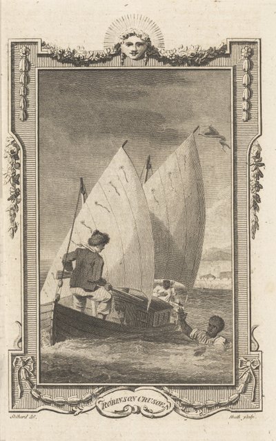 Robinson Crusoe, Novelists Magazine, pub. 1781 tekijältä Thomas Stothard