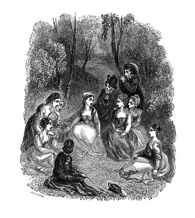 Kohtaus Giovanni Boccaccion Dekameronin johdannosta, 1833. tekijältä Thomas Stothard