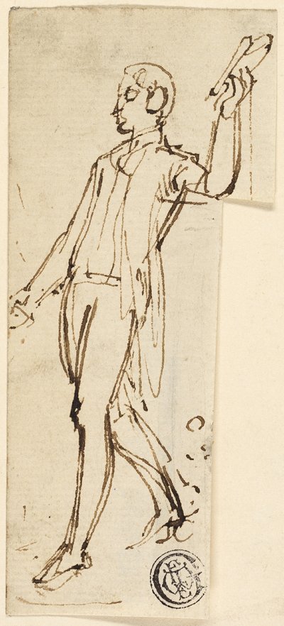 Luonnos seisovasta miehestä käsivarrella tekijältä Thomas Stothard