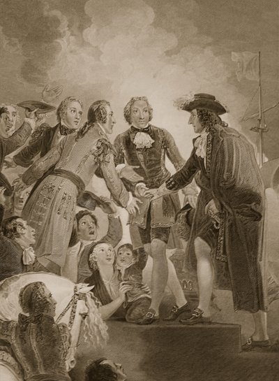 The Landing of William 3rd at Torbay, kaiverrus George Noble, kuvitus David Humen Englannin historiasta, pub. R. Bowyer, Lontoo, 1812 tekijältä Thomas Stothard