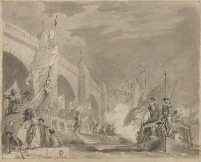 Westminsterin silta ja kuninkaallinen proomu (The Royal Barge ja Westminster) tekijältä Thomas Stothard
