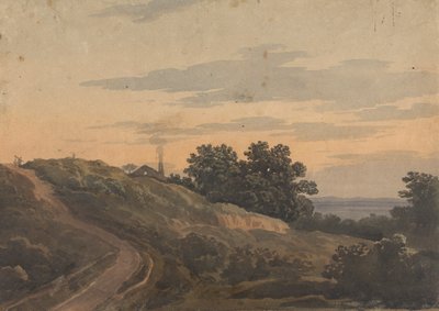 Mäkinen maisema talolla, polulla ja hahmoilla tekijältä Thomas Sully