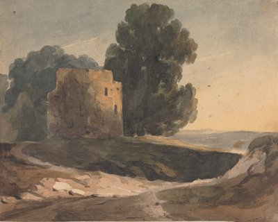 Maisema raunioineen linnan ja puiden kanssa tekijältä Thomas Sully