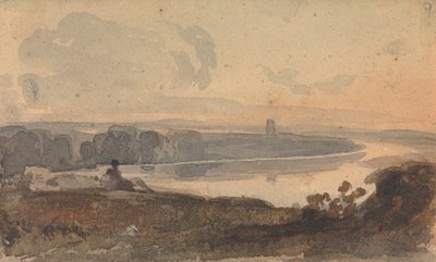 Maisema, jossa mutkainen joki, hahmo kukkulalla etualalla tekijältä Thomas Sully