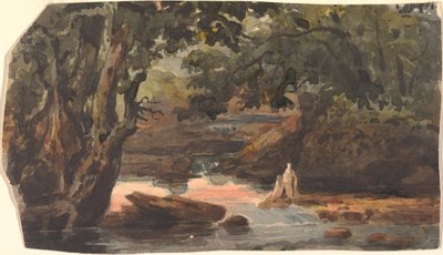 Kaksi hahmoa virrassa, suurten puiden reunustamana tekijältä Thomas Sully