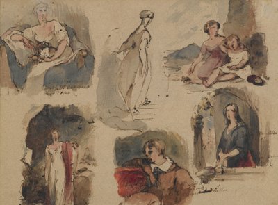[Nimetön] (Six Figure Studies), n. 1830-luku (rautamuste & wc beigellä, keskipainoisella, kohtalaisen teksturoidulla antiikkipaperilla) (recto) tekijältä Thomas Sully
