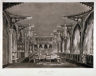 Sisäkuva goottilaisen ruokasalin Carlton Housessa, Westminster, Lontoo, 1819 tekijältä Thomas Sutherland