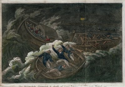 Melankolinen haaksirikko ja lordi Roystonin kuolema. Litografia (17,5 x 25,8 cm), Lontoon (Englanti) painos, tekijä Thomas Tegg (1808). Englantilainen taide tekijältä Thomas Tegg