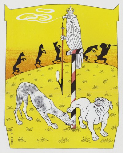 Saksanmastiffi ja englantilainen bulldoggi (väri litho) tekijältä Thomas Theodor Heine