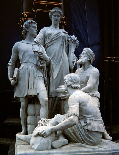 Kauppa, Albert Memorialin veistosryhmä, valmistunut 1876 (graniitti) tekijältä Thomas Thornycroft