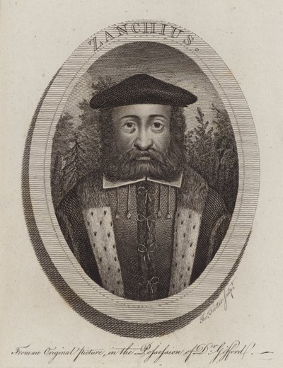 Girolamo Zanchi, italialainen protestanttisen uskonpuhdistuksen pappi (kaiverrus) tekijältä Thomas Trotter