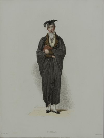 Scholar, kaiverrettu J. Agar, julkaistu R. Ackermannin teoksessa "History of Oxford", 1814 (käsinvärinen etsaus) tekijältä Thomas Uwins
