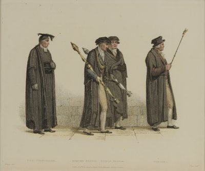 Varakansleri, Esquire Beadle, Yeoman Beadle, Verger, kaivertanut J. Agar, julkaistu R. Ackermannin teoksessa "History of Oxford", 1813 (käsinvärinen kaiverrus) tekijältä Thomas Uwins