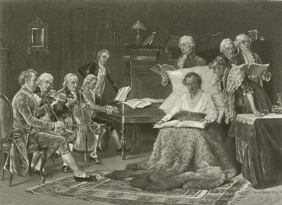 Mozart laulamassa Requiemiään (kaiverrus) tekijältä Thomas W. Shields