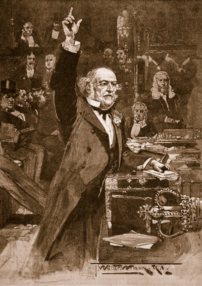 Home Rule Billin esittely: Mr. Gladstone esittelee esityksensä, 1886, kuvitus julkaisusta "Cassell