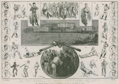 Amerikkalaiset baseball-pelaajat Kennington Ovalilla - Walesin prinssin vierailu (kaiverrus) (kaiverrus) tekijältä Thomas Walter Wilson