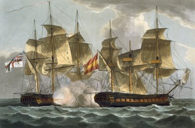 Mahonesan vangitseminen, 13. lokakuuta 1796, kaiverrus Thomas Sutherland J. Jenkinsin teokseen "Naval Achievements", 1816 (värikaiverrus) tekijältä Thomas Whitcombe