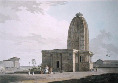 Hindoo Temple at Deo, Bahar, levy XXIII julkaisusta Oriental Scenery, julkaistu 1800 (värillinen akvatinta) tekijältä Thomas und William Daniell