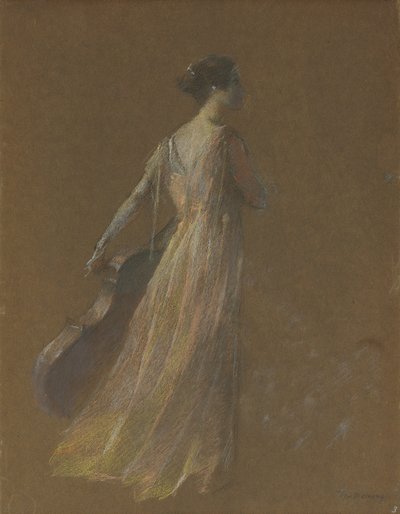 Lady seisoo kädessään selloa (pastelli paperille) tekijältä Thomas Wilmer Dewing