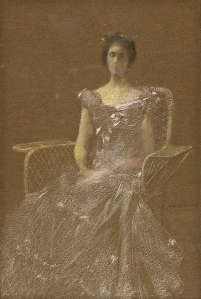 Nainen rottinkinojatuolissa tekijältä Thomas Wilmer Dewing