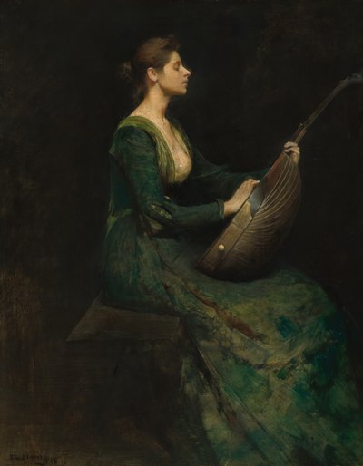 Nainen Luutan kanssa tekijältä Thomas Wilmer Dewing