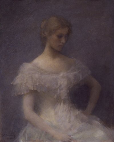 Nuori tyttö istuu tekijältä Thomas Wilmer Dewing