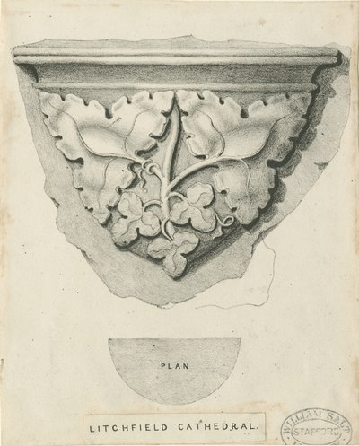 Lichfieldin katedraalin sisustus - veistetty lehdet: litografia ja [?1800-luku] (painettu) tekijältä Thomas Witlam Atkinson