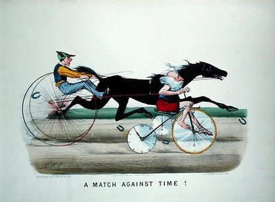 "A Match Against Time" -kilpailu hevosen ja isän ajan välillä polkupyörällä tekijältä Thomas Worth