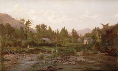 Maisema puita ja taloja, 1890-luku tekijältä Thomas Worthington Whittredge