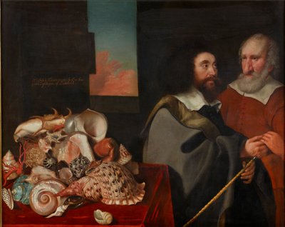 John Tradescant nuorempi Roger Friendin ja eksoottisten kuorien kokoelman kanssa, 1645 tekijältä Thomas de Critz