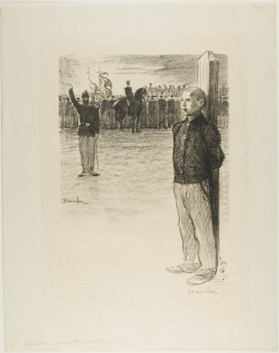 Siviilikuntoutus ja sotilaallinen teloitus tekijältä Théophile Alexandre Pierre Steinlen