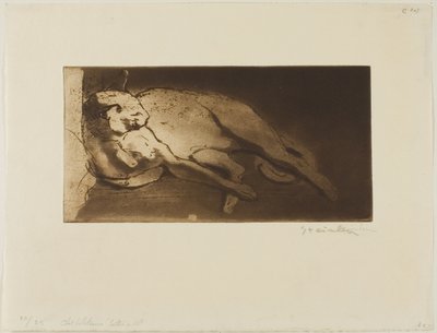 Makuuasennossa oleva kissa venytettynä vasemmalta oikealle tekijältä Théophile Alexandre Pierre Steinlen