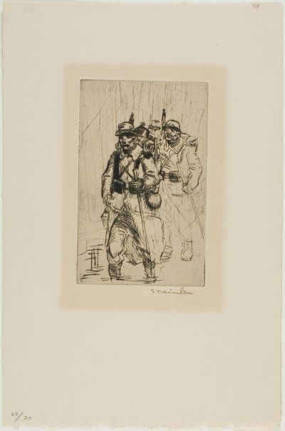 Kolme sotilasta kävelee tekijältä Théophile Alexandre Pierre Steinlen