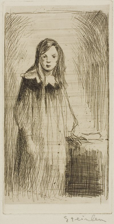 Nuori tyttö seisoo tekijältä Théophile Alexandre Pierre Steinlen