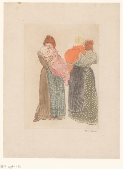 Kaksi äitiä lasten kanssa Les deux meres tekijältä Théophile Alexandre Steinlen (signed by artist)