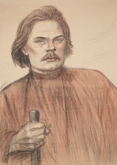 Muotokuva kirjailijasta Maksim Gorkin 1868-1939, 1905. tekijältä Théophile Alexandre Steinlen